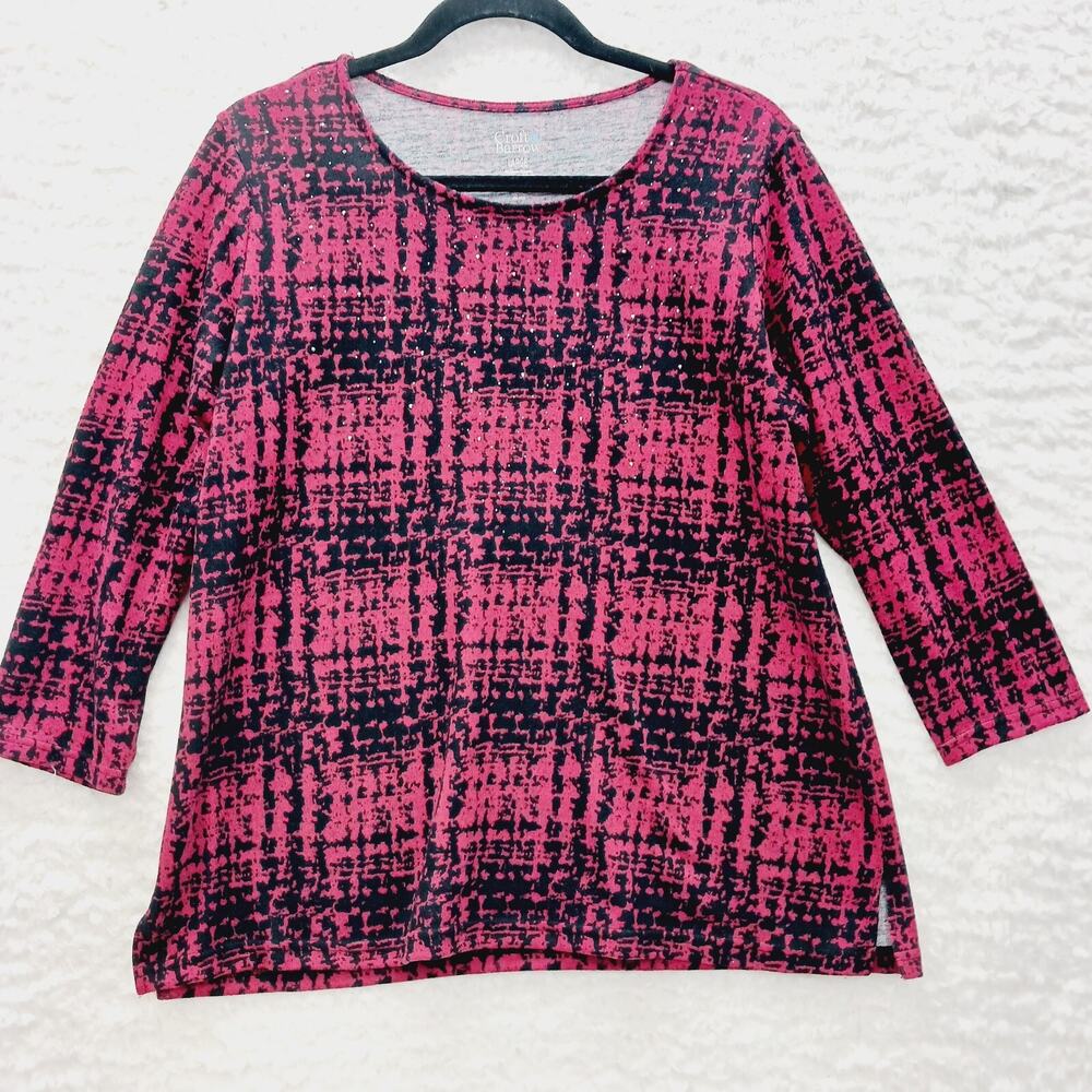T-Shirt Women Top Stylized Buffalo Plaid Knit Punk Urban Grungecore Cozy Size L